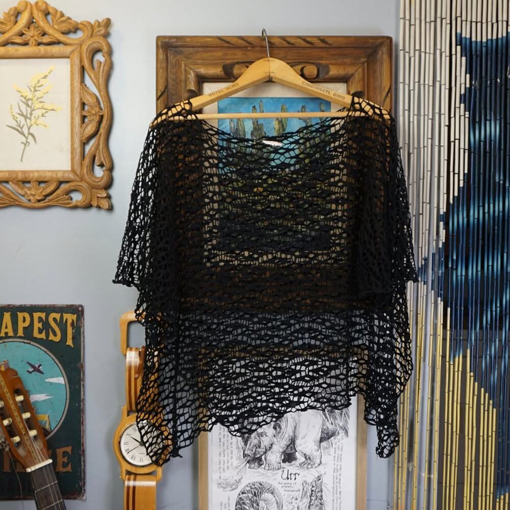 Y2k black mesh rave poncho